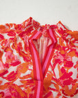 Abstract Stripe Trim Split Neck Blouse