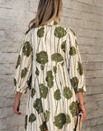 Angie Floral Striped Piping Puff Sleeve Dress