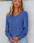Andrea Shirred Shoulder Frilled Cuffs Long Sleeve Top
