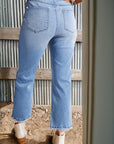 Solid Mineral Wash Raw Hem Flared Jeans