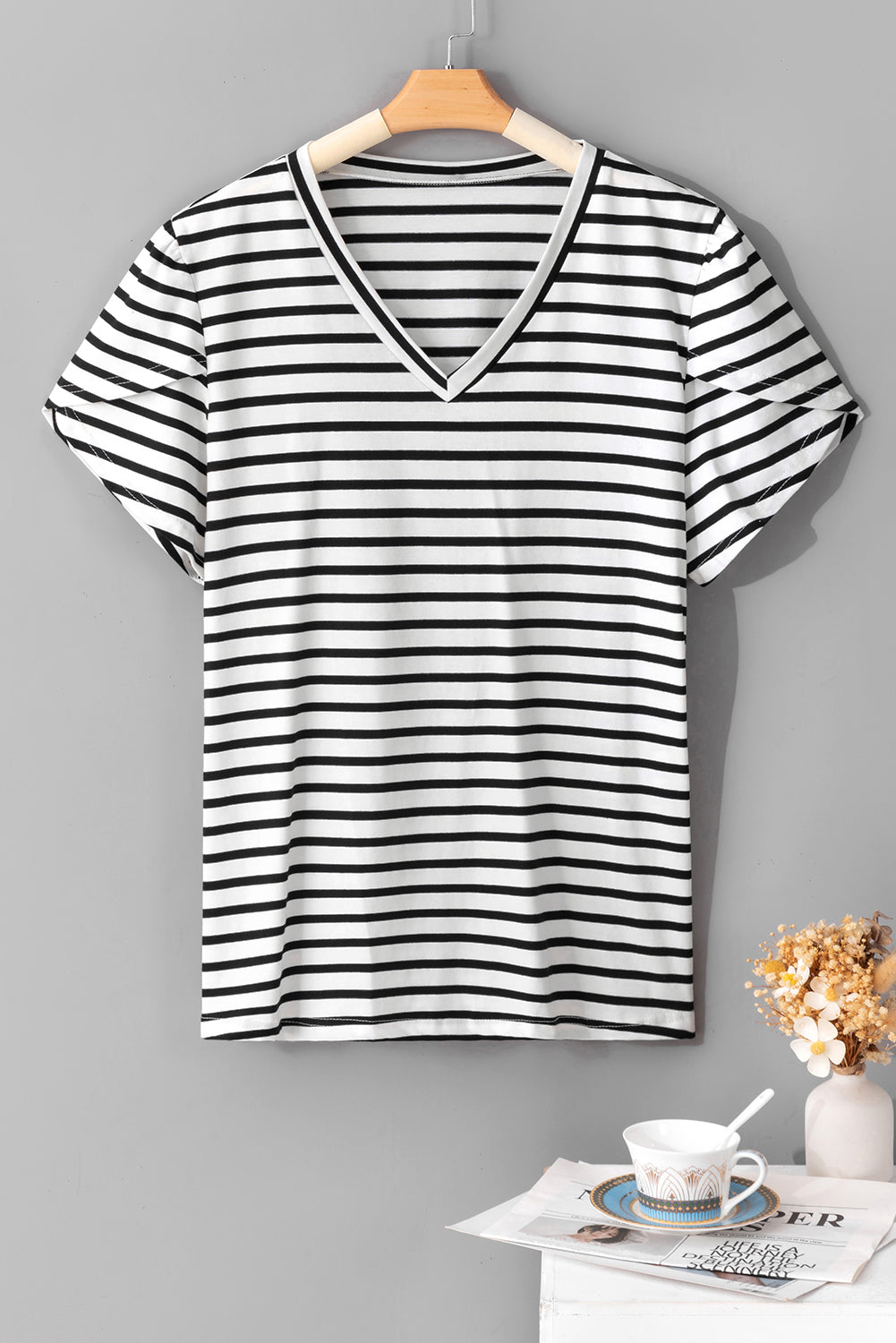 Ramona Stripe V Neck Petal Sleeve Plus Size Top