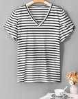 Ramona Stripe V Neck Petal Sleeve Plus Size Top