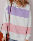 Beige Colorblock Patchwork Drop Shoulder Crewneck Sweatshirt