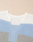 Colorblock Notched V-Neck Sweater T-Shirt