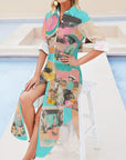 Baha Ranch Retro Pop Western Button Up Shirt Dress Duster