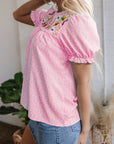 Floral Embroidered Puff Sleeve Blouse