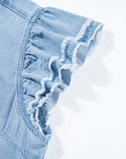 Ashlyn Ruffled Flutter Frayed Denim Top