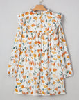 Katherine Floral Tie Neck Frilled Long Sleeve Dress