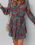 Floral Frilled V-Neck Puff Sleeve Ruffle Shirt Dress