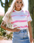 Stripe Knit Dropped Short Sleeve Sweater
