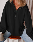 Kate Fleece Lined Half Zipper Kangaroo Pockets Loose Hoodie