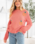 Pumpkin Embroidered Thanksgiving Holiday Sweater