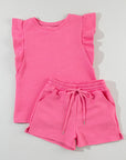 Pearl Textured Ruffled Sleeve Tee and Shorts Set