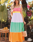 Cassandra Colorblock Self-tie High Waist Maxi Dress