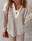 Ayla Stripe Textured Hooded Long Sleeve Top