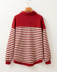 Stripe Buttoned Collared V-Neck Drop Shoulder Top