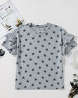 Joelle Star Ruffled Sleeve Crew Neck Top