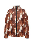 Brown Cow Print Women's Puffy Bomber Jacket