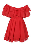 Chiffon Off The Shoulder Ruffle Layered Shirred Nimi Dress