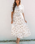 Iliana Floral Puff Sleeve V Neck Buttoned Front Maxi Dress