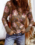 Floral Waffle Textured Long Sleeve Top