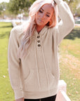 Joelle Waffle Knit Buttons Hooded Sweater