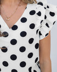Halo Polka Dot Ruffled Sleeve V Neck Blouse