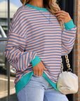 Stripe Contrast Ribbed Trim Sweatshirt