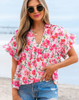 Zoya Floral Ruffled Short Sleeve Blouse