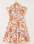 Marigold Floral Ruffled Trim Flutter Sleeve Dress