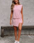 Aria 2 Pieces Mineral Wash Cotton Tank Top Lined Split Skirt Set