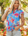 Vada Floral Pompom Trim Flutter Sleeve Blouse