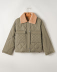 Teddy Collar Flap Pockets Quilted Puffer Jacket