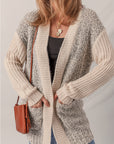 Colorblock Open Front Pocketed Cardigan