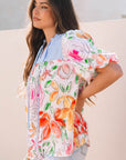 Cameron Floral Striped Yoke Blouse