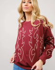 Western Boot Stitch Burgundy Sweatshirt