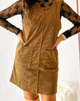 Solid Corduroy Sleeveless Pocketed Mini Dress