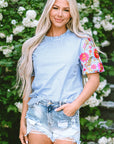 Pearl Gingham Floral Embroidered Puff Sleeve Blouse