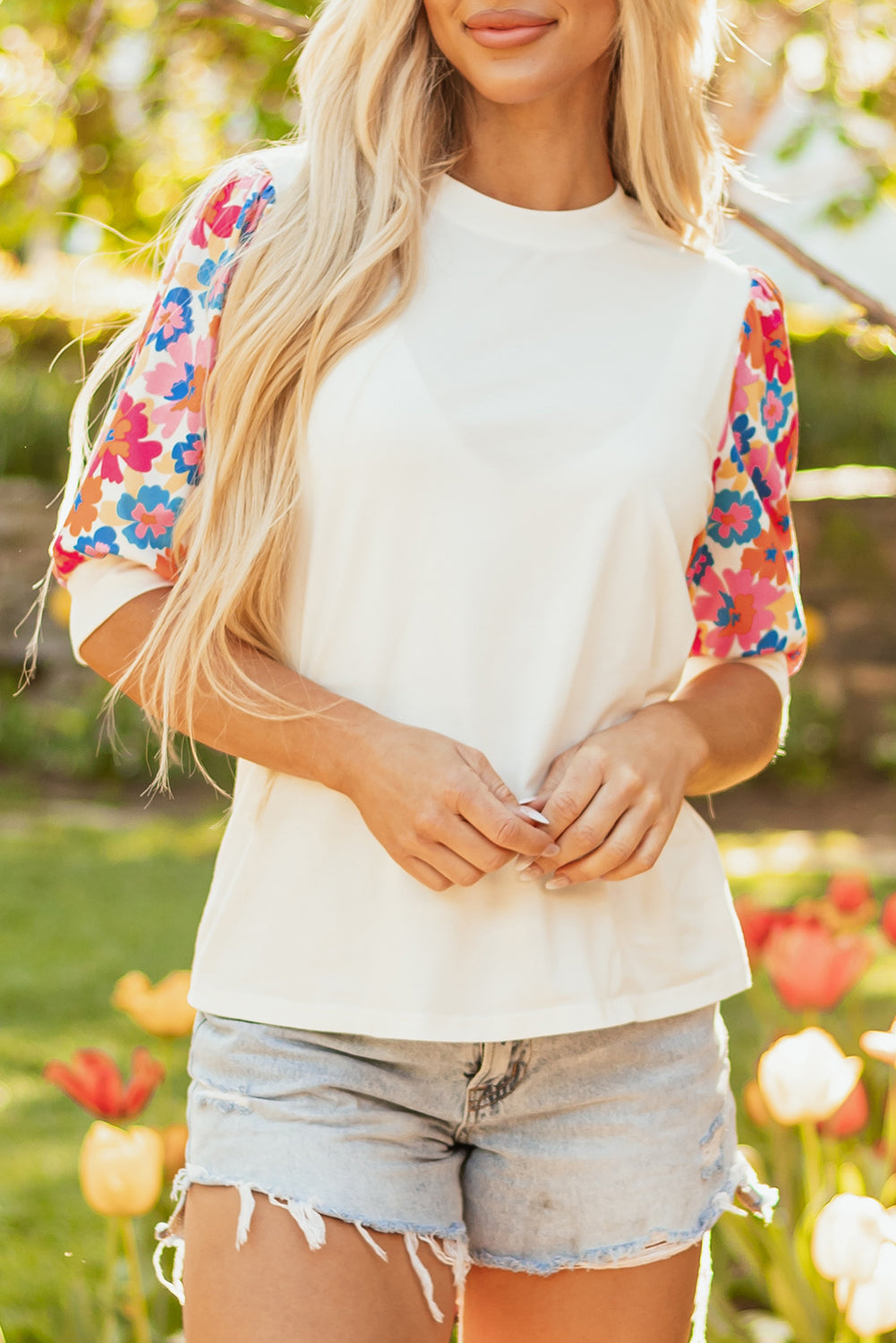Floral Patchwork Puff Sleeve Blouse