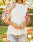 Floral Patchwork Puff Sleeve Blouse