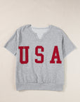 USA Patch Notched Neck Loose Tee
