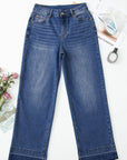 Denim Raw Hem Straight Leg Jeans