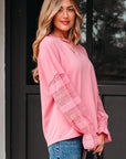Brielle Lace Ruffled Sleeve Patchwork Loose Sweatshirt