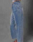 Scottie Blue Washed Pleated Detail Wide Leg Jeans