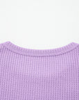 Colorblock Waffle Knit Patchwork Long Sleeve Top
