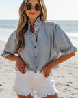 Aya Ruffle Short Puff Sleeve Summer Chambray Top