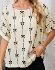 Bow Textured Puff Sleeve Top