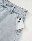 Scalloped Acid Wash High Waist Denim Shorts