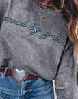 SAVED BY GRACE Embroidered Mineral Wash Sweatshirt