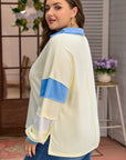 Plus Size Colorblock Raw Seam Patchwork V-Neck Pullover